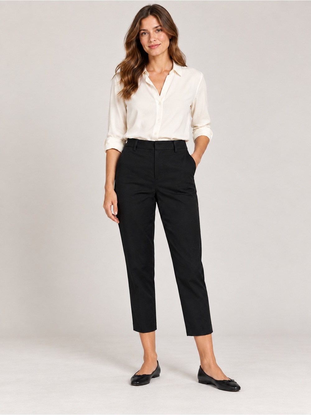 Liz Claiborne Petite 6P Black Cropped Pants Stretch Cotton Ankle Trousers